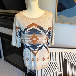 Pendleton Geometric Patterned Sweater - Cream, Blue, and Brown